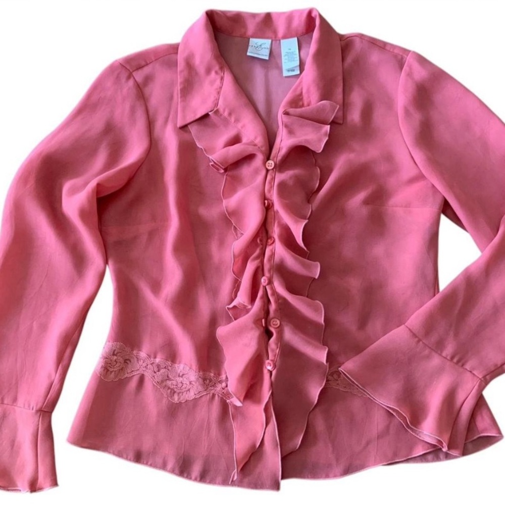 Emma James women's pink blouse long sleeve size 14 V neck design
